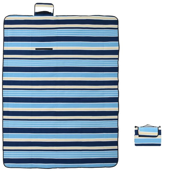vidaXL Tovaglia Picnic Pieghevole Onde Blu e Bianco 200x150 cm Velluto