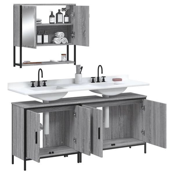 vidaXL Set Mobili da Bagno 3 pz Grigio Sonoma in Legno Multistrato