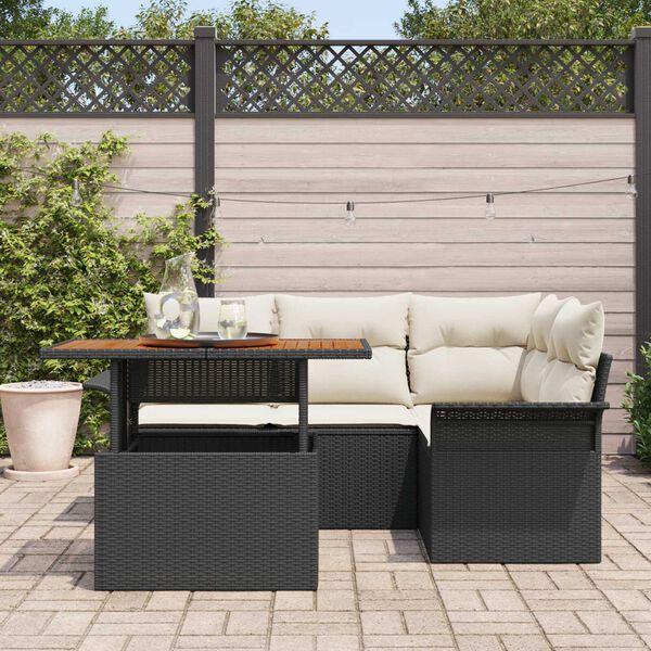 vidaXL Set Divano da Giardino con archiviazione 5 pcs Nero Poly Rattan
