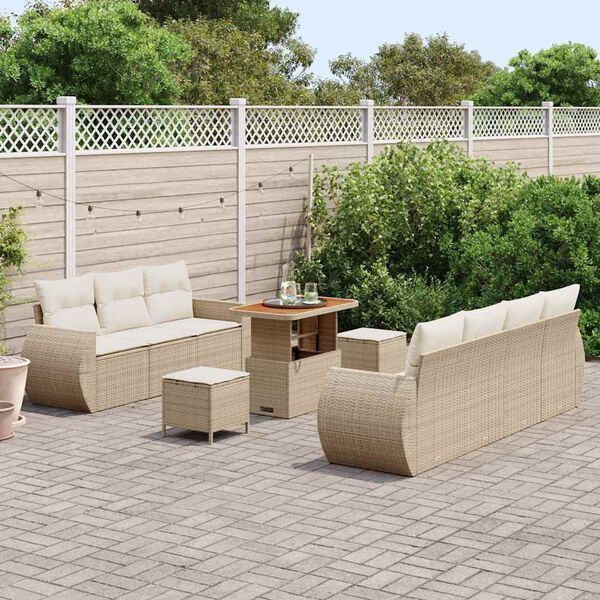 vidaXL Set Divano da Giardino con cuscino 10 pcs Beige polyrattan