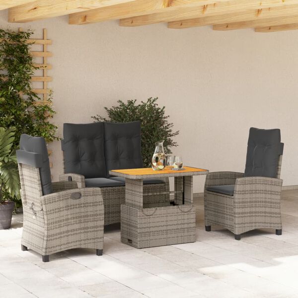 vidaXL Set da Pranzo da Giardino 4 pz con Cuscini in Polyrattan Grigio