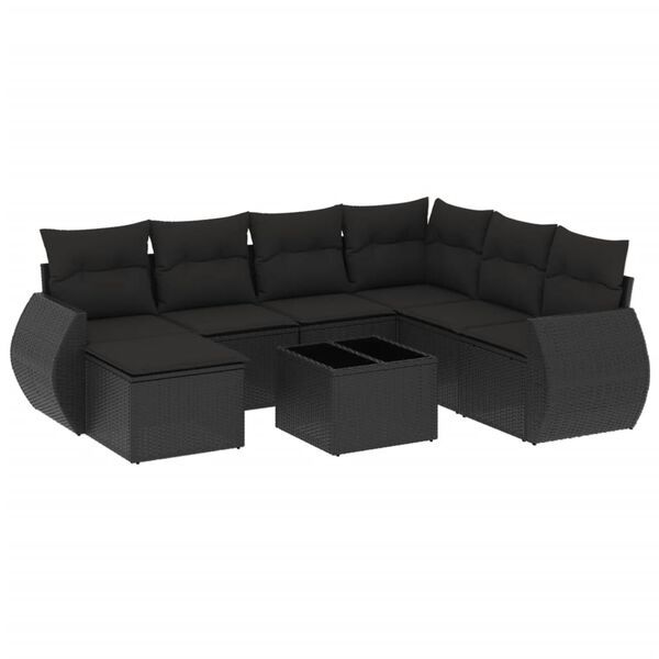vidaXL Set Divani da Giardino con Cuscini 8 pz Nero in Polyrattan