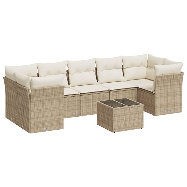 vidaXL Set Divano da Giardino 8 pz con Cuscini Beige in Polyrattan