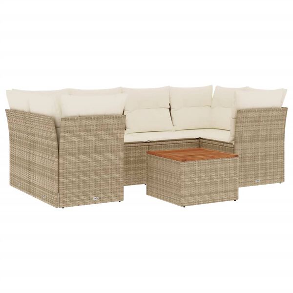 vidaXL Set Divani da Giardino 7 pz con Cuscini Beige in Polyrattan
