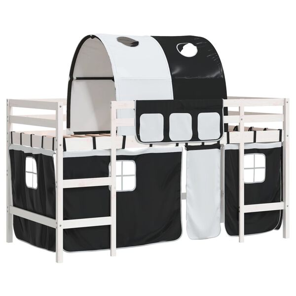vidaXL Letto a Soppalco con Tunnel Bambini Bianco e Nero 90x200cm Pino