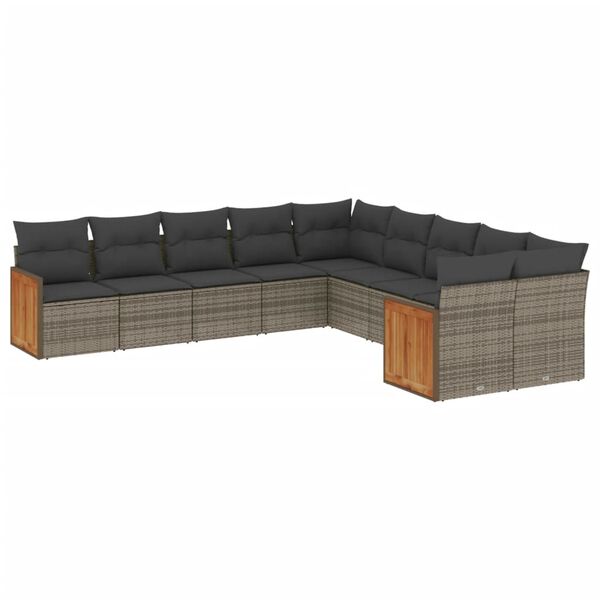vidaXL Set Divano da Giardino 10 pz con Cuscini Grigio in Polyrattan