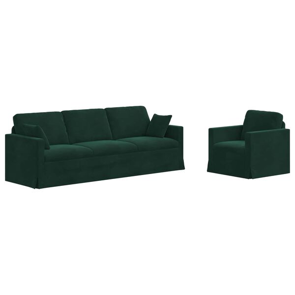 vidaXL Set di divani 2 pcs Verde Scuro 228 x 78 x 80 cm Velluto
