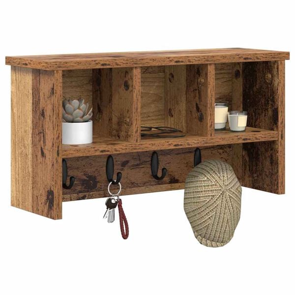 vidaXL Appendiabiti a muro Legno vecchio 50 x 16 x 26 cm
