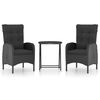 vidaXL Set da Bistrot per Giardino 3 pz in Polyrattan e Vetro Nero