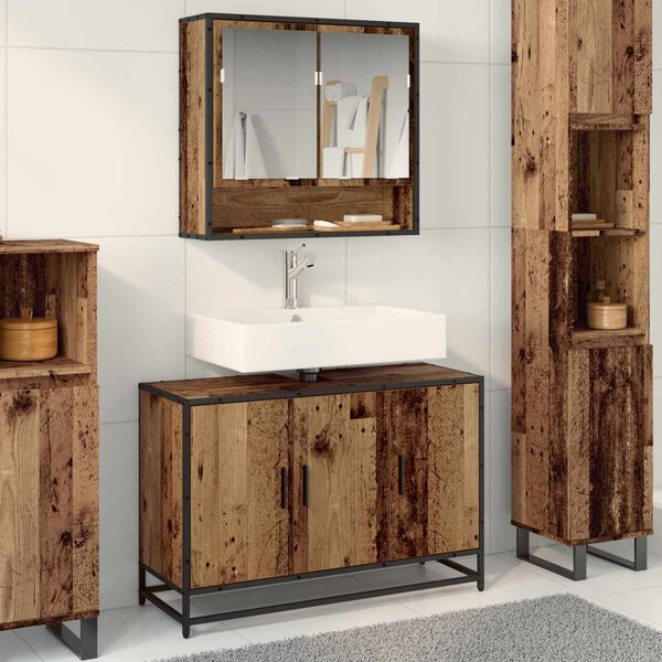 vidaXL Mobile da Bagno Legno vecchio 90 x 33 x 60 cm Legno multistrato