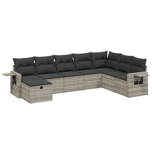 vidaXL Set Divano da Giardino 8pz con Cuscini Grigio Chiaro Polyrattan