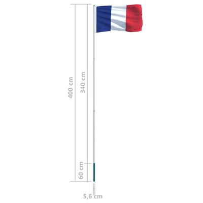 vidaXL Bandiera della Francia con Pennone in Alluminio 4 m