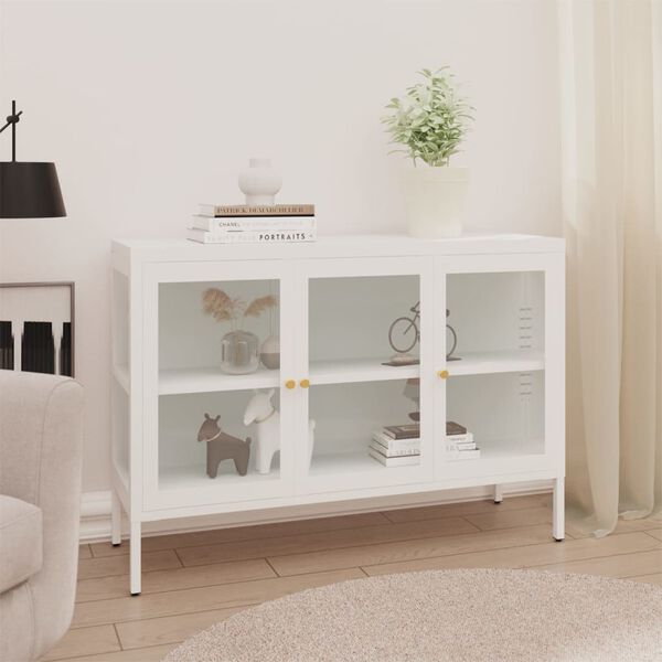vidaXL Credenza Bianca 105x35x70 cm in Acciaio e Vetro