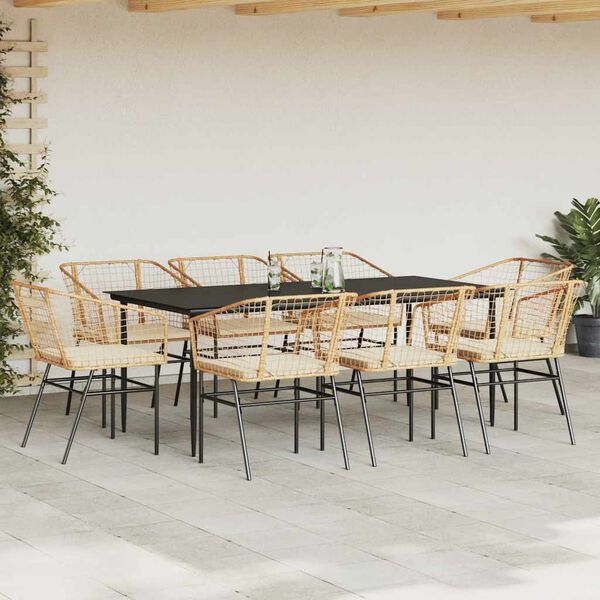 vidaXL Set da Pranzo da Giardino 9 pz con Cuscini Polyrattan Vetro