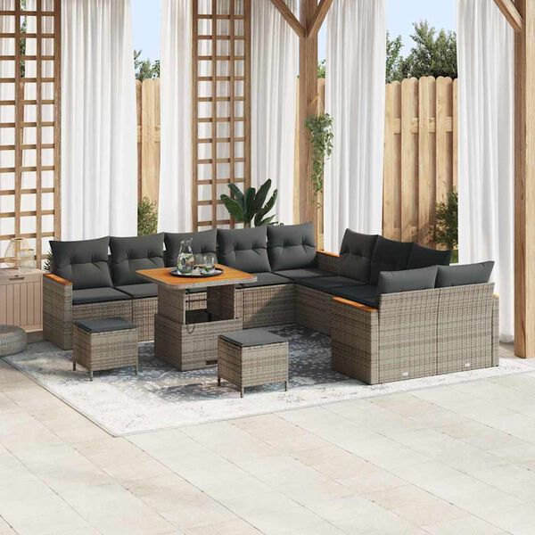 vidaXL Set Divano da Giardino con cuscino 13 pcs Grigio polyrattan
