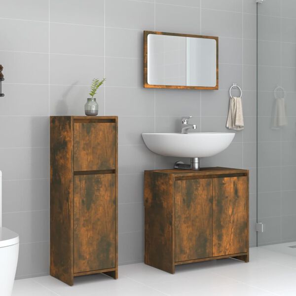 vidaXL Set Mobili da Bagno 3 pz Rovere Fumo in Legno Multistrato