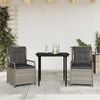 vidaXL Set Pranzo da Giardino 3pz con Cuscini Grigio Chiaro Polyrattan