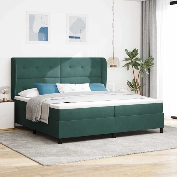 vidaXL Letto a molle con materasso Verde Scuro 200 x 200 cm Velluto