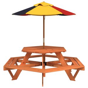 vidaXL Tavolo Picnic per 6 Bambini con Ombrellone Esagono Legno Abete