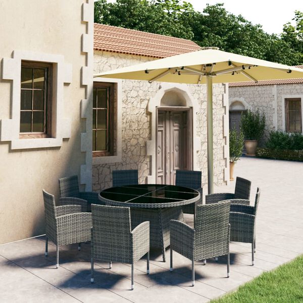 vidaXL Set Mobili da Pranzo Giardino 9 pz Polyrattan Antracite Grigio