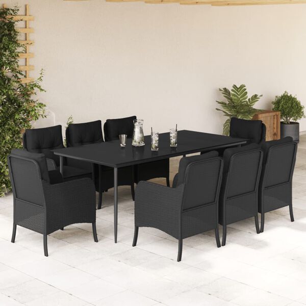 vidaXL Set da Pranzo da Giardino 9 pz con Cuscini Nero in Polyrattan