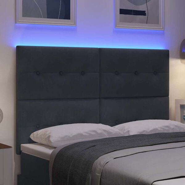 vidaXL Testiera LED con luci a strisce a LED Grigio 160 cm Poliestere
