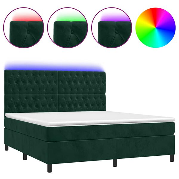 vidaXL Letto a Molle con Materasso e LED Verde Scuro 180x200cm Velluto