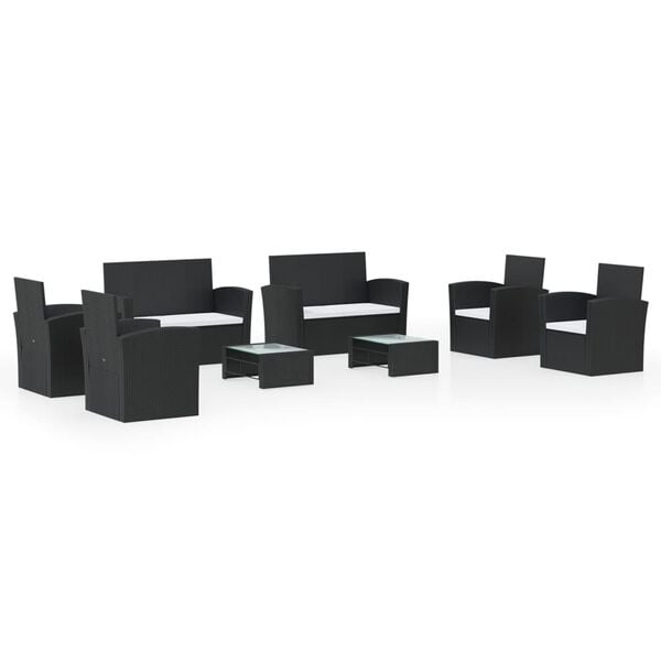 vidaXL Set Divani da Giardino 8 pz con Cuscini in Polyrattan Nero