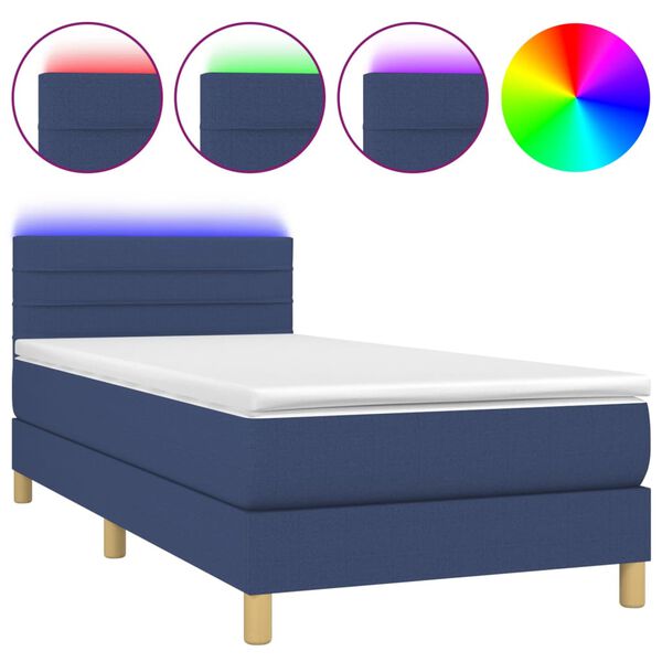 vidaXL Letto a Molle con Materasso e LED Blu 90x200 cm in Tessuto