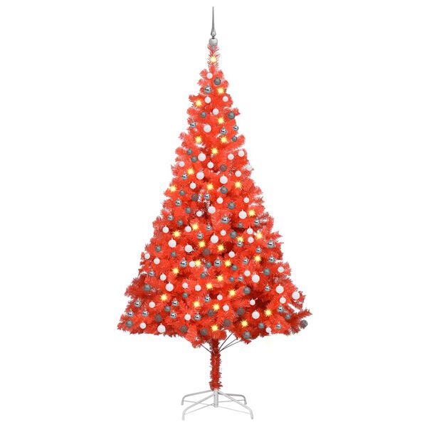 vidaXL Albero di Natale Preilluminato con Palline Rosso 240 cm PVC