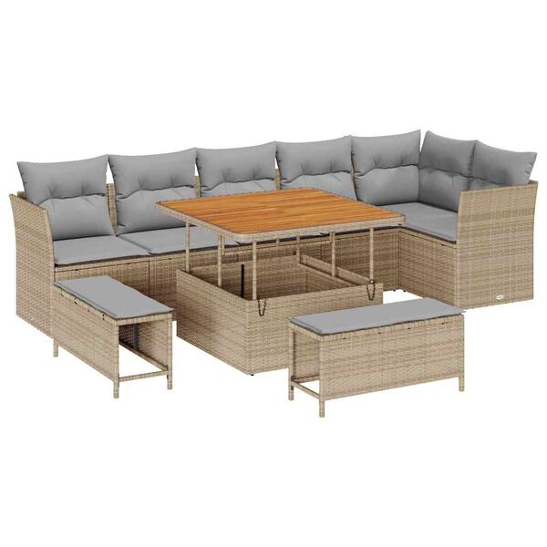 vidaXL Set Divano da Giardino 9 pcs Beige polyrattan
