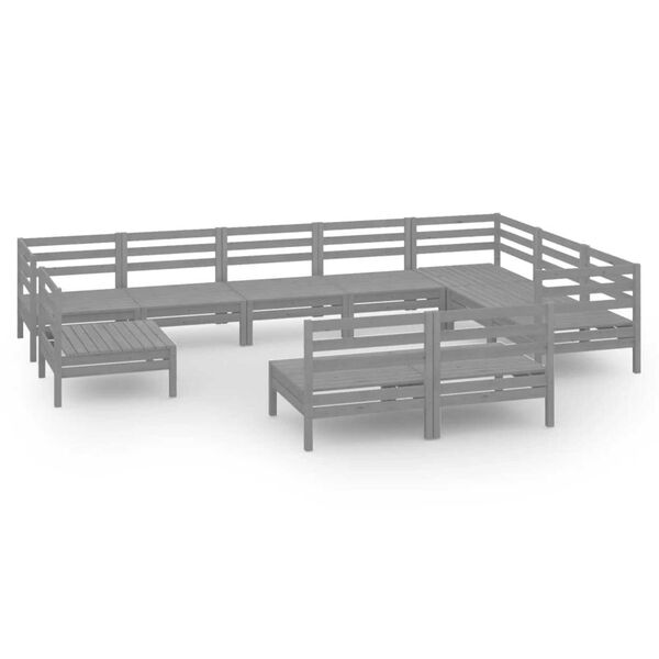vidaXL Set Salotto da Giardino 10 pz in Legno Massello di Pino Grigio