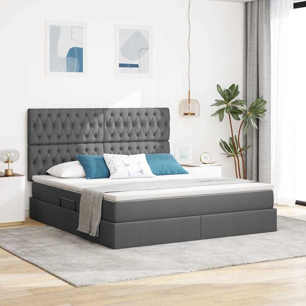 vidaXL Letto con contenitore e materasso Grigio scuro 180 x 200 cm