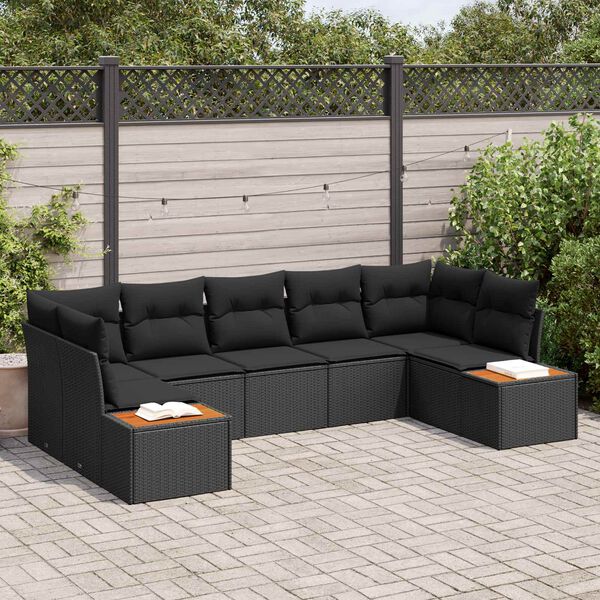 vidaXL Set Divano da Giardino con cuscino 7 pcs Nero Polyrattan