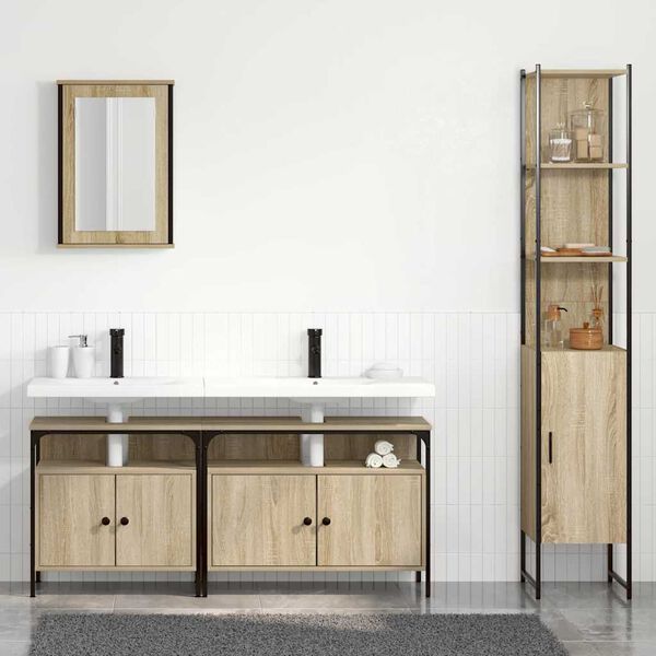 vidaXL Set di mobili per il bagno con lo scaffale 4 pcs Rovere Sonoma