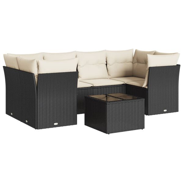 vidaXL Set Divani da Giardino con Cuscini 7pz Nero Polyrattan