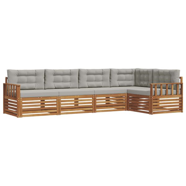 vidaXL Set di divani da esterno 5 pcs Grigio Naturale e Chiaro