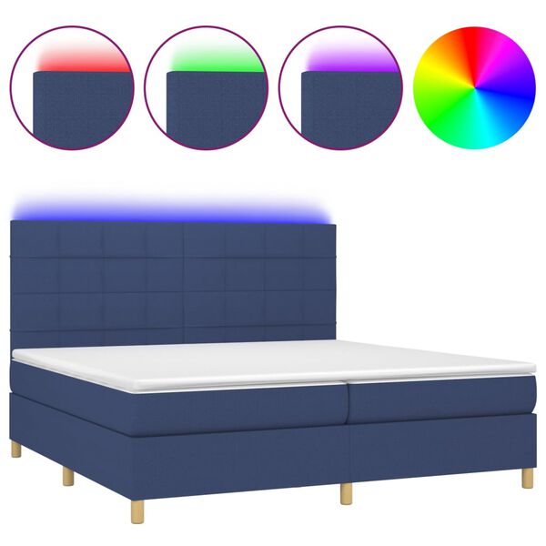 vidaXL Letto a Molle Materasso e LED Blu 200x200cm in Tessuto