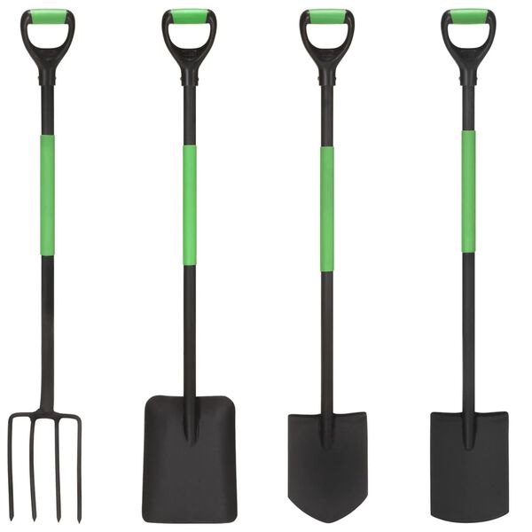 vidaXL Set di Attrezzi da Giardinaggio 4 pz Impugnatura a D in Acciaio