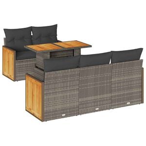 vidaXL Set Divano da Giardino 6pz con Cuscini Grigio Polyrattan Acacia