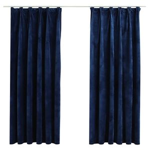 vidaXL Tende Oscuranti con Ganci 2 pz Blu Scuro in Velluto 140x175 cm