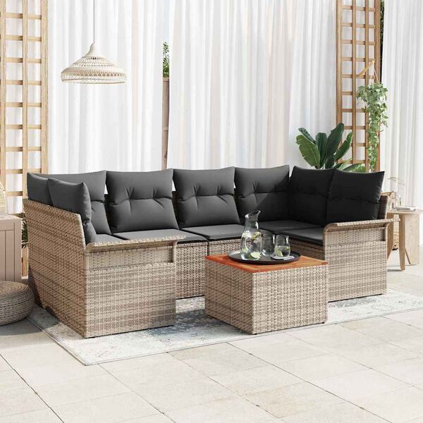 vidaXL Set Divano da Giardino 7 pcs Grigio Poly Rattan