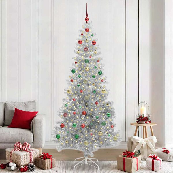 vidaXL Albero di Natale con 300 LED con supporto Argento 240 cm PET