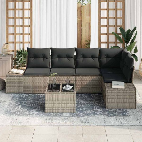 vidaXL Set Divano da Giardino 6 pcs Grigio polyrattan