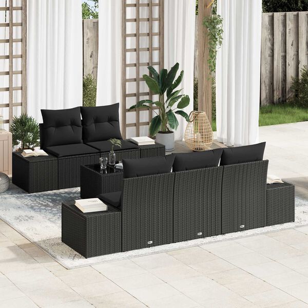 vidaXL Set Divano da Giardino con cuscino 6 pcs Nero polyrattan