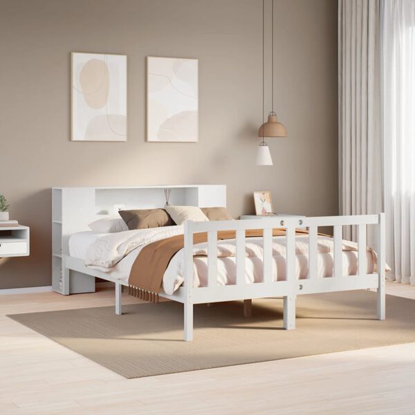 vidaXL Letto Libreria senza Materasso Bianco 135x190 cm Legno di Pino