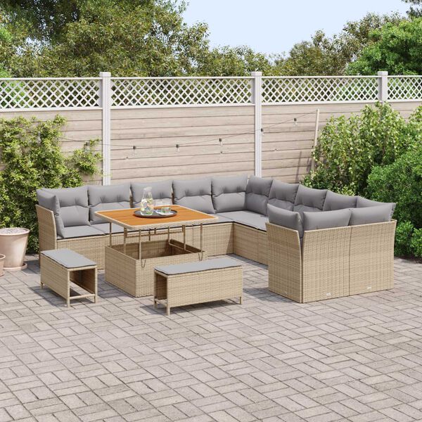 vidaXL Set Divano da Giardino 13 pcs Beige e Grigio Chiaro polyrattan