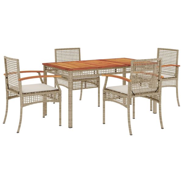 vidaXL Set da Pranzo da Giardino 5 pz con Cuscini Beige in Polyrattan