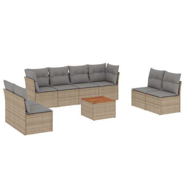 vidaXL Set Divano da Giardino 9 pz con Cuscini Beige Misto Polyrattan