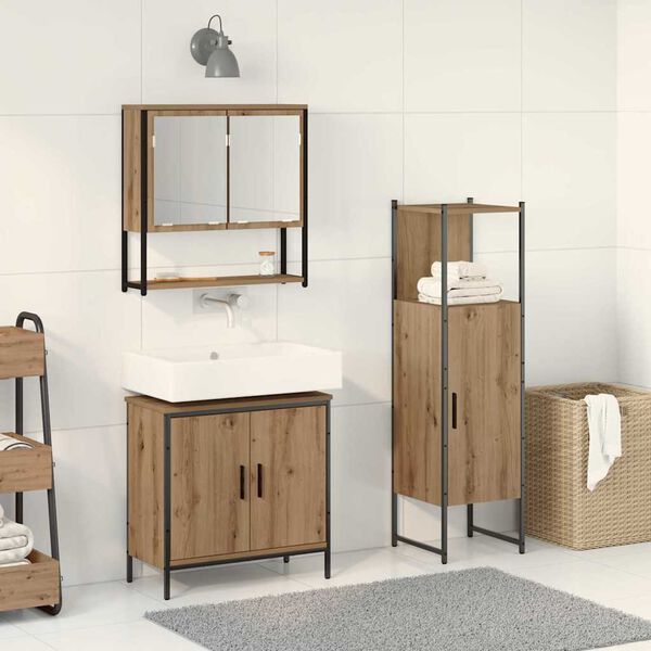 vidaXL Set di mobili per il bagno 3 pcs Marrone Legno multistrato